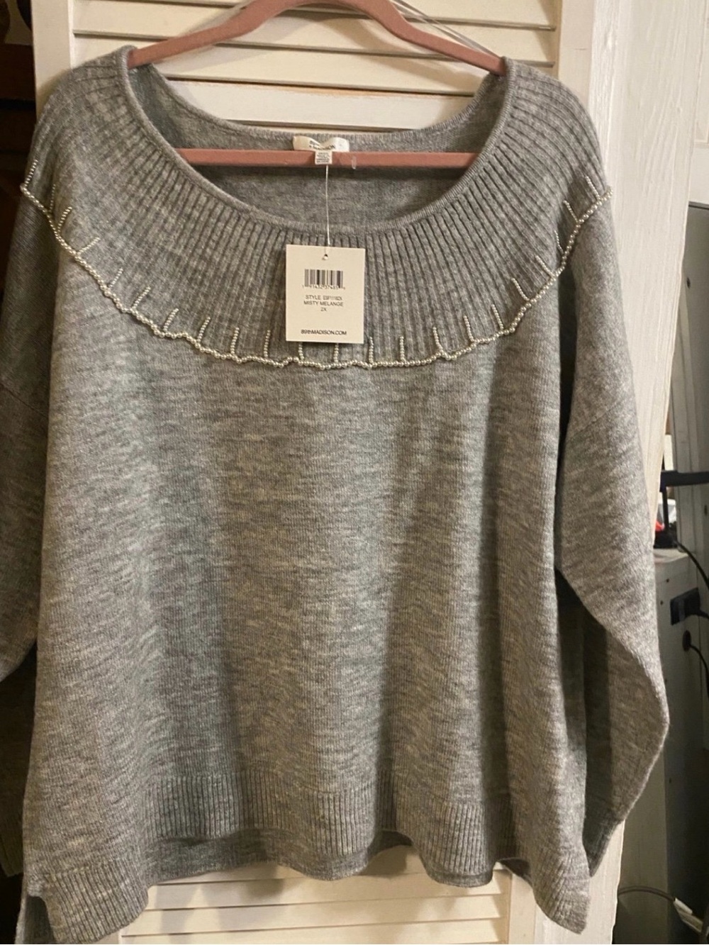 89th & Madison Gray Beaded Scoopneck Sweater